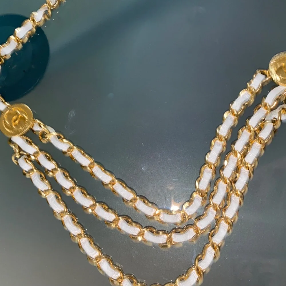 CHANEL CC Logo Charm Chain Belt Leather Gold White with box SMALL - Picture 8 of 10